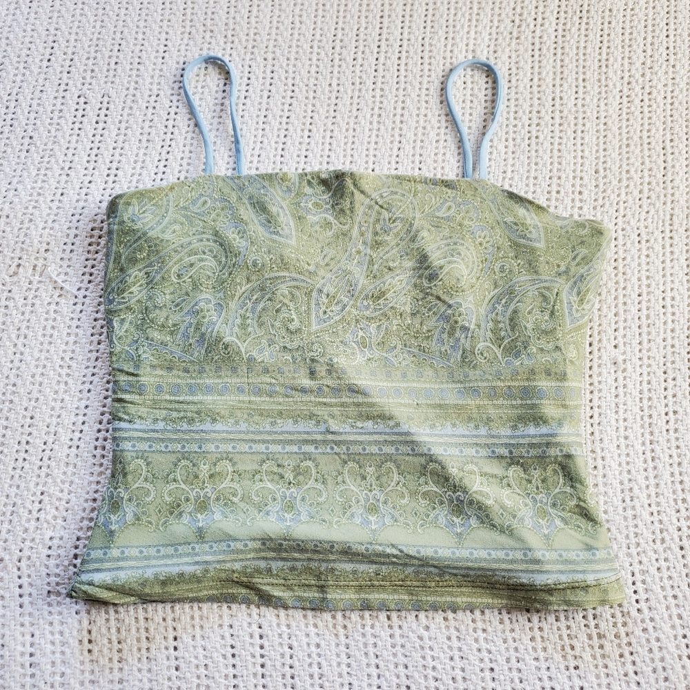 VTG Y2K 90s Wanted Women's Small Green Sheer Baby Blue Spaghetti Strap Crop Top